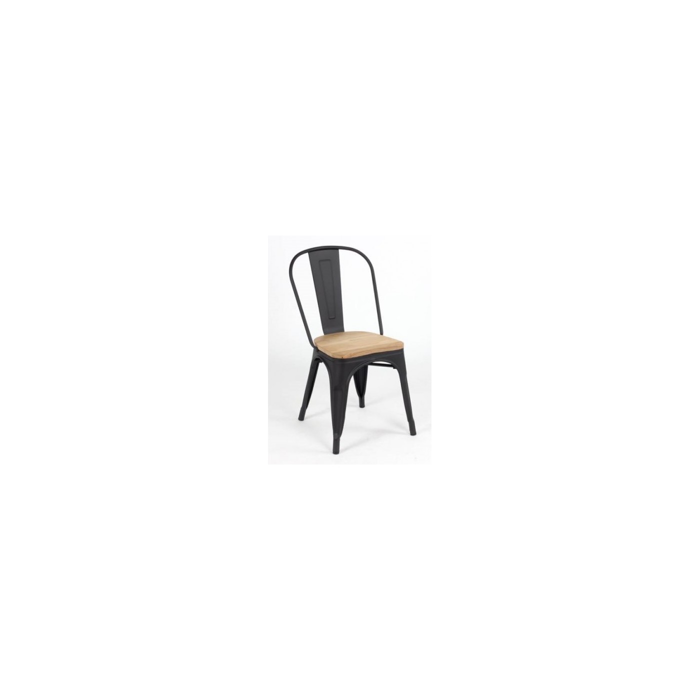 chaise tolix noir mat avec assise en bois